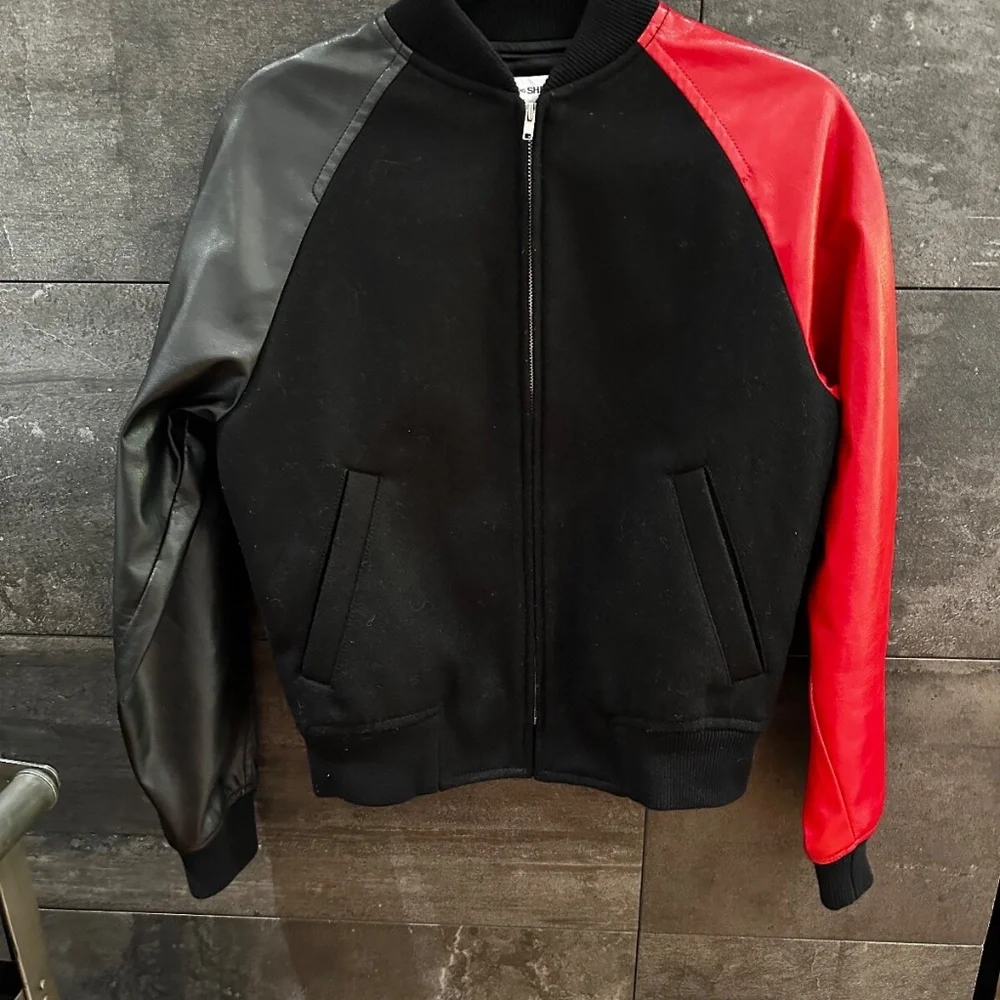 Comme Des Garcons Shirt Faux Leather Sleeves  Bomber Jacket size S